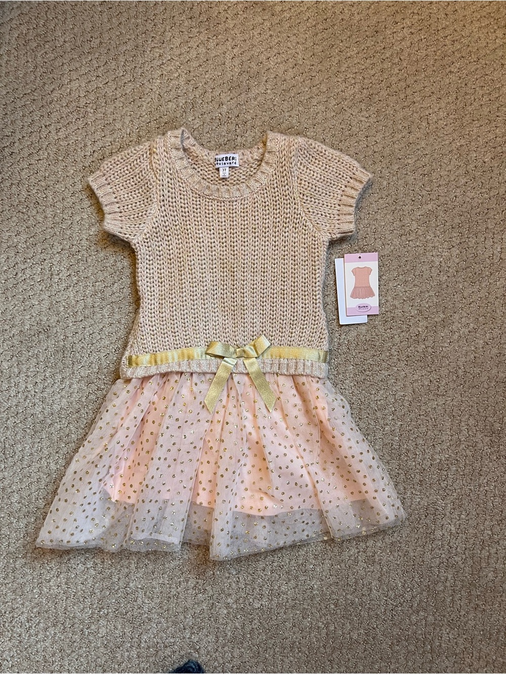 Short Sleeve Polka Dot Tutu Sweater Dress